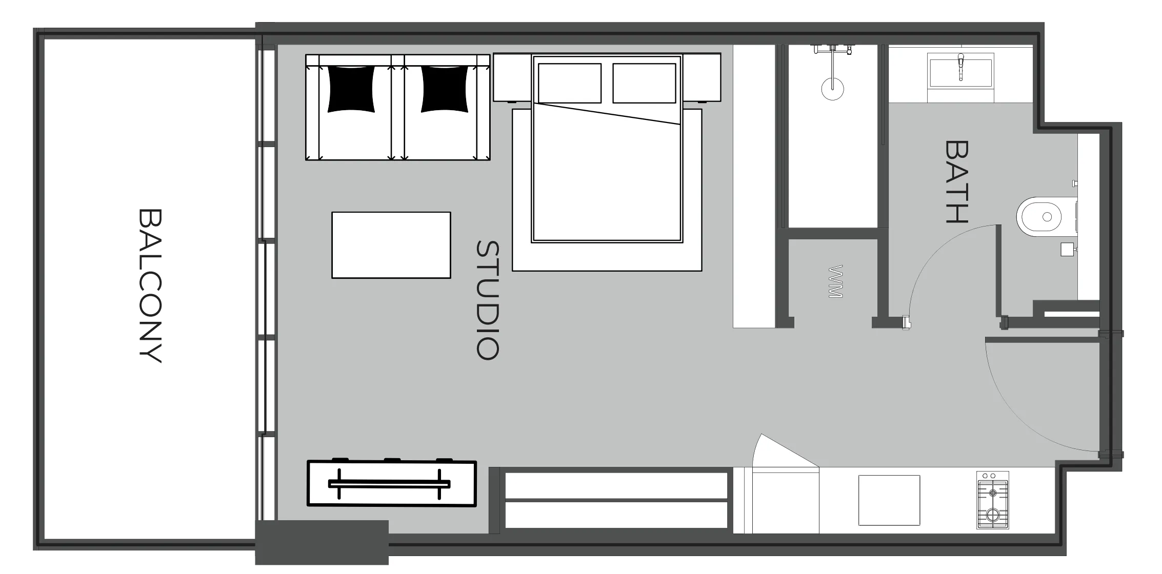 The Boulevard Studio floor plan, 466 sqft