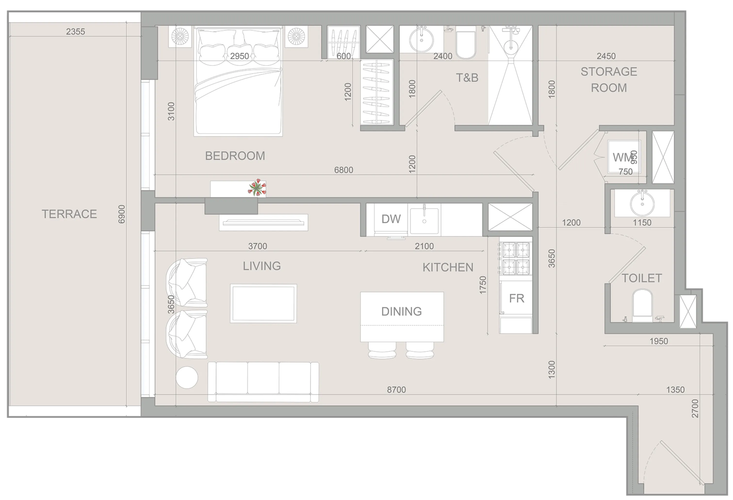 S1LV1ANA Park 1 bed floor plan, 938 sqft