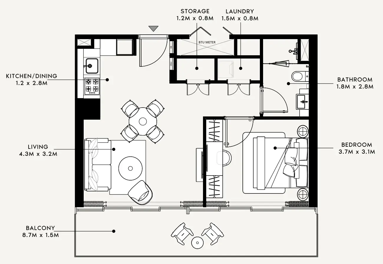 Azizi Milan 1 bed floor plan, 691 sqft