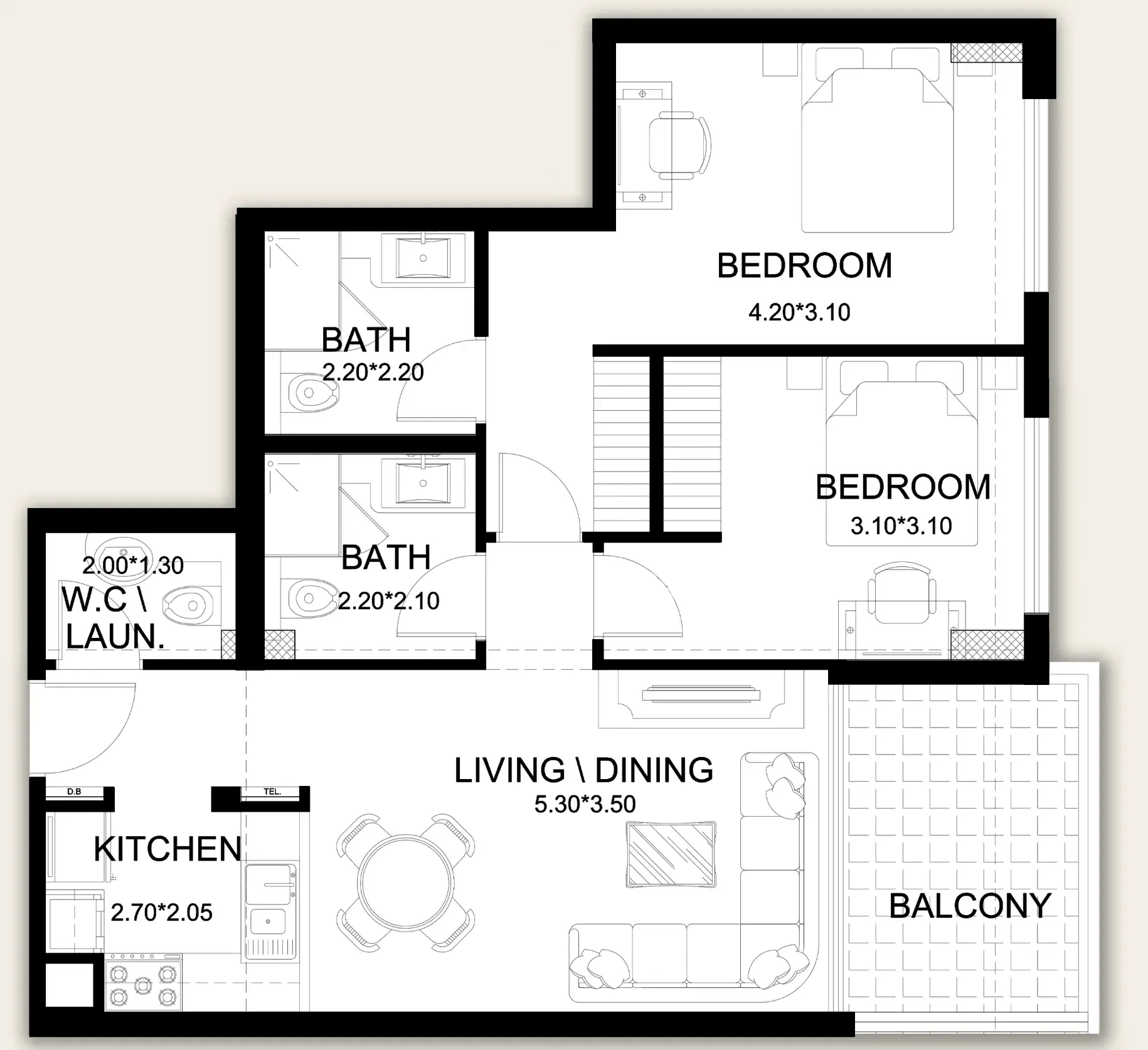 X11 2 bed floor plan, 953 sqft
