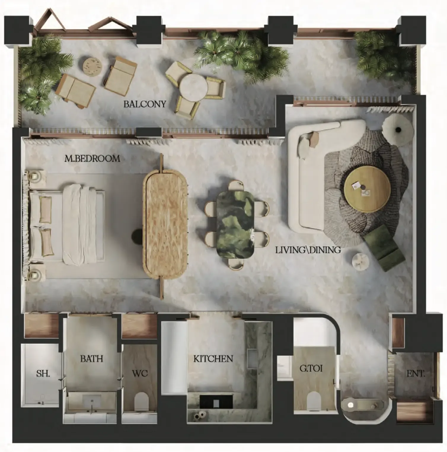 Elire Managed by LUX 1 bed floor plan, 978 sqft