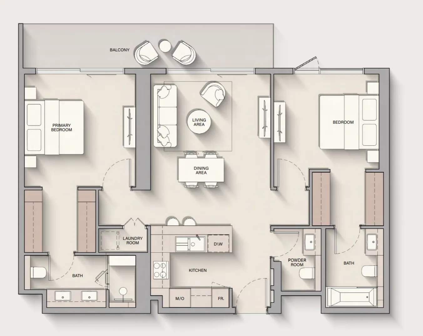 The Hillgate 2 bed floor plan, 1,197 – 1,198 sqft