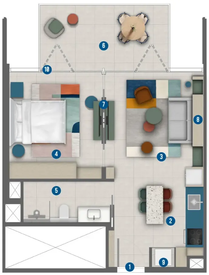 Rove Home Marasi Drive 1 bed floor plan, 618 sqft