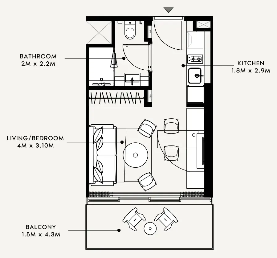 Azizi Milan Studio floor plan, 358 sqft