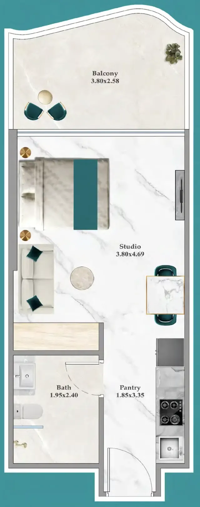 Breez Studio floor plan, 394 – 395 sqft