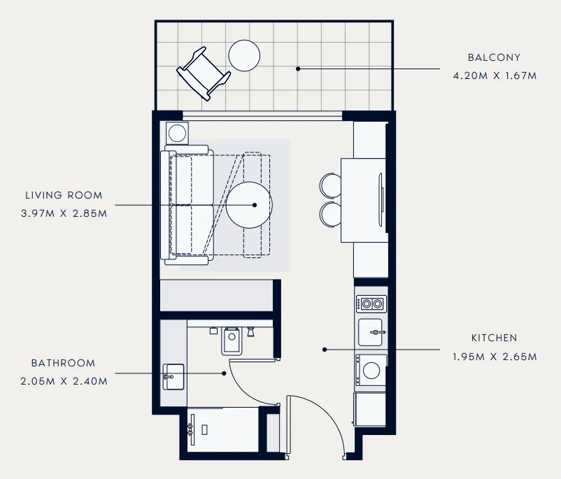 Azizi Venice Studio floor plan, 360 sqft