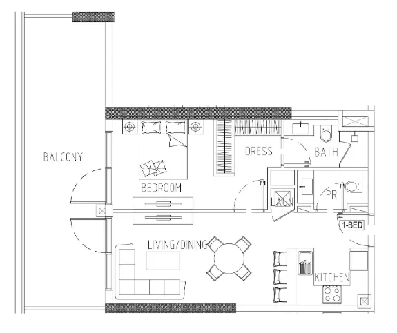 Damac Riverside Views 1 bed floor plan, 897 – 898 sqft