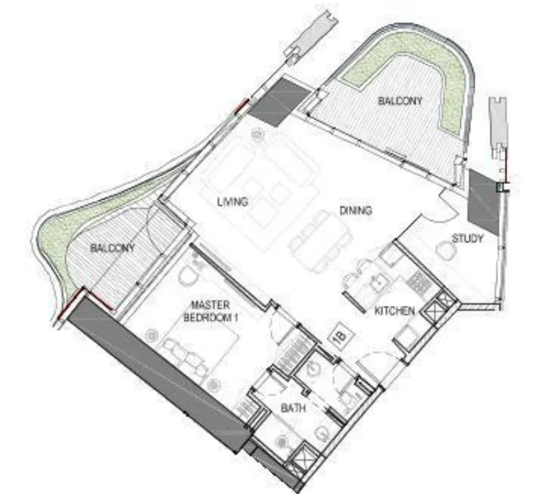Safa One de Grisogono 1 bed floor plan, 1,250 sqft