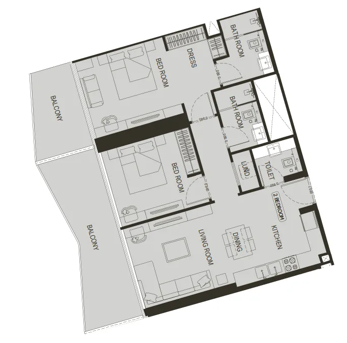 Binghatti Haven 2 bed floor plan, 1,155 sqft