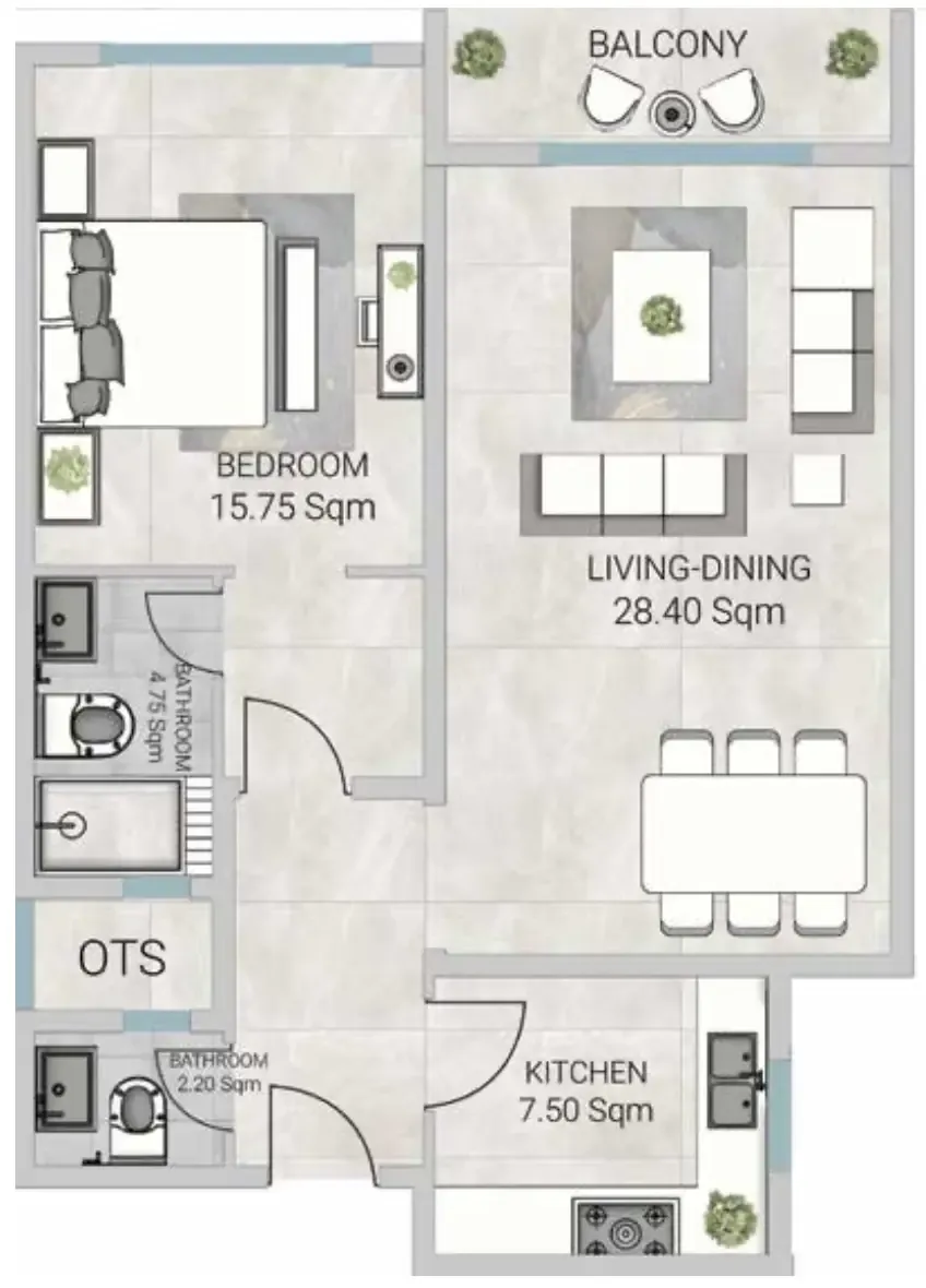 Al Ameera Village 5 1 bed floor plan, 1,097 sqft