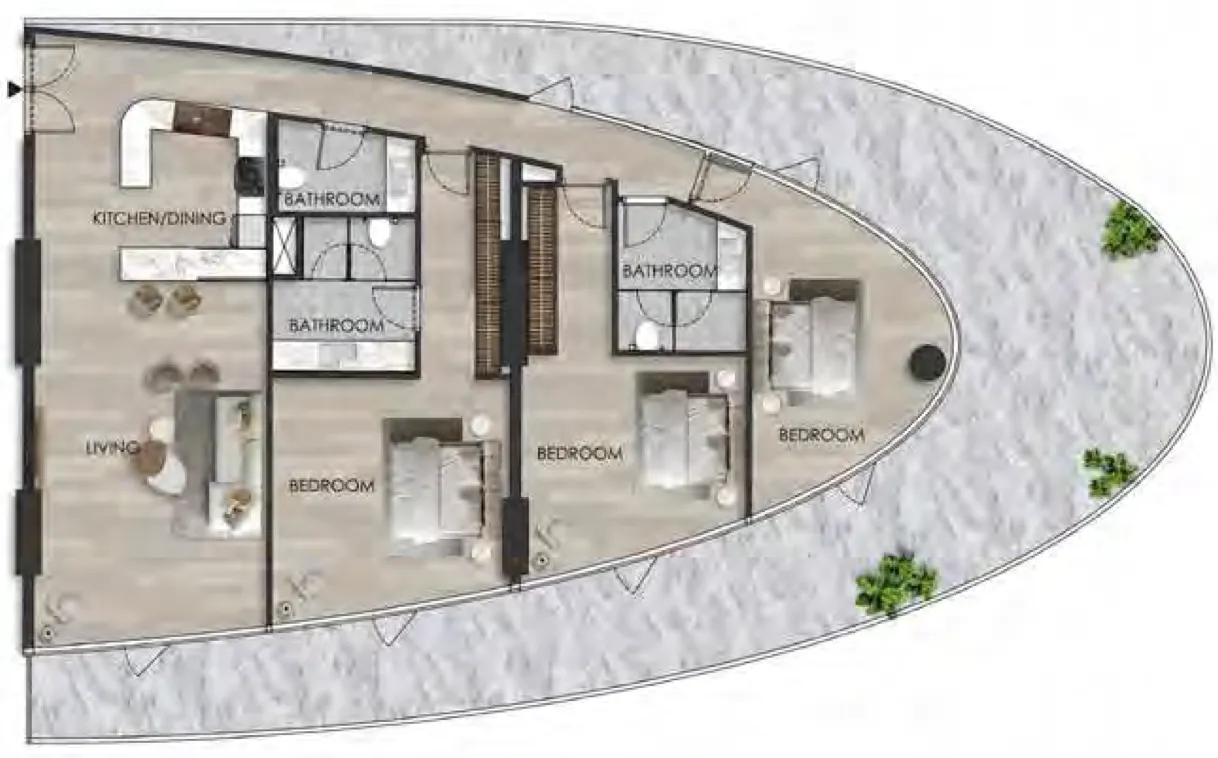The Beach Residence 3 bed floor plan, 2,958 sqft