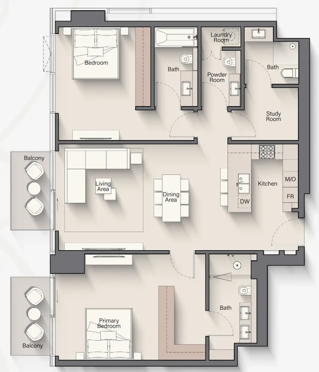 Riverton House 2 bed floor plan, 1,403 sqft