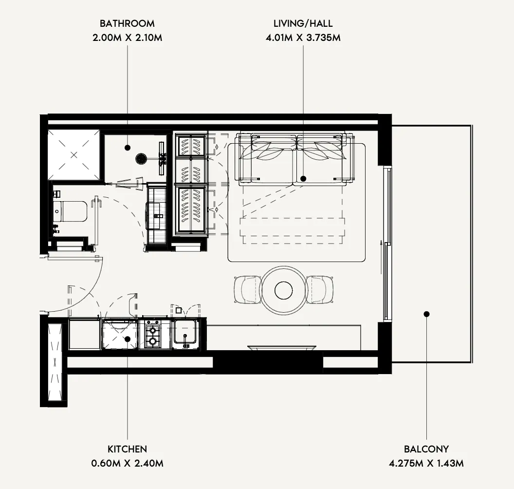 Azizi Rose Studio floor plan, 349 sqft