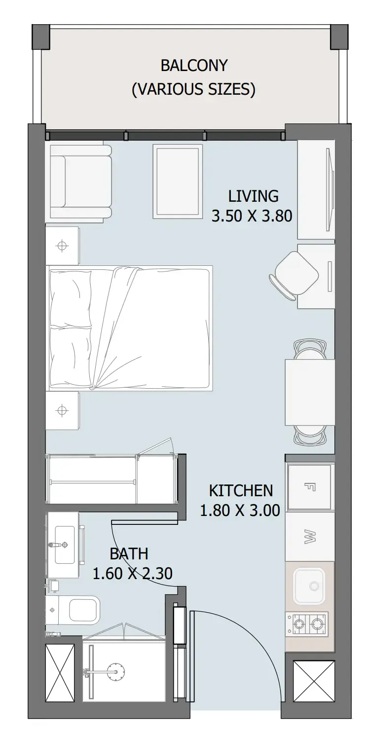 Verdana III Studio floor plan, 320 – 397 sqft