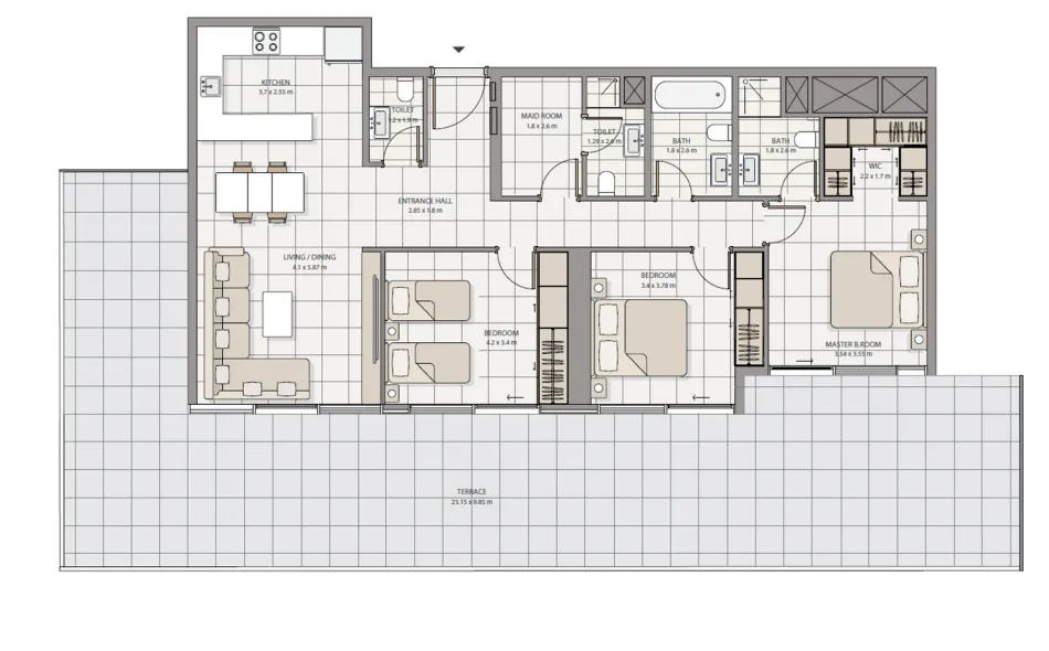 The Icon Tower 3 bed floor plan, 1,965 sqft