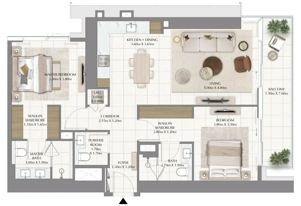 Valia 2 bed floor plan, 1,257 sqft
