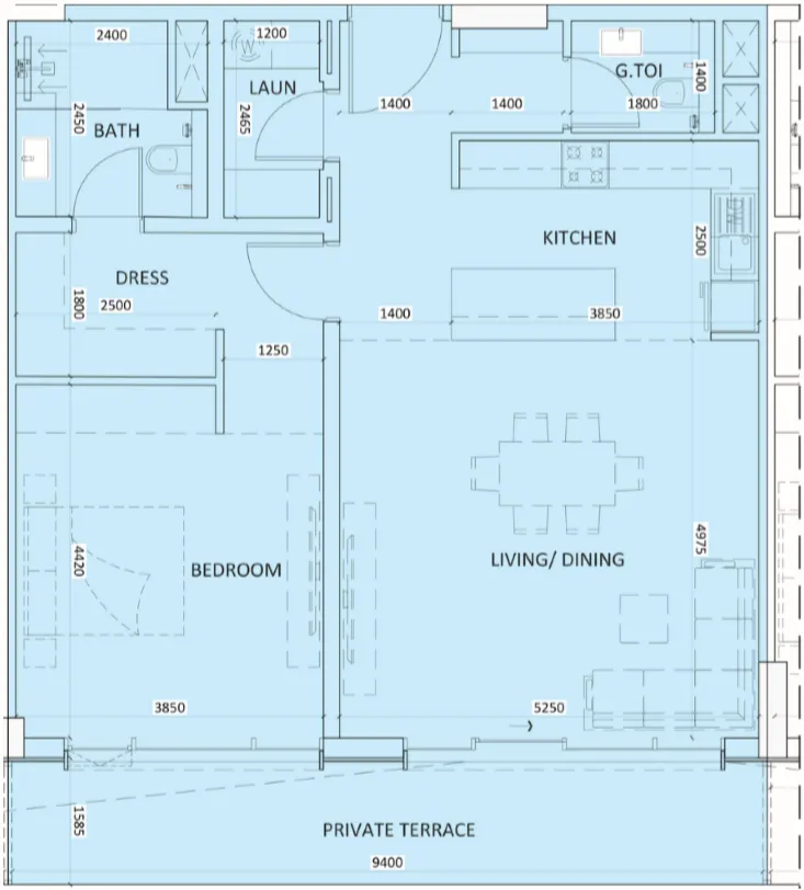 Luzora Residence 1 bed floor plan, 1,084 sqft