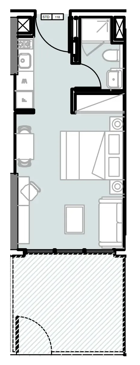Verdana III Studio floor plan, 412 sqft
