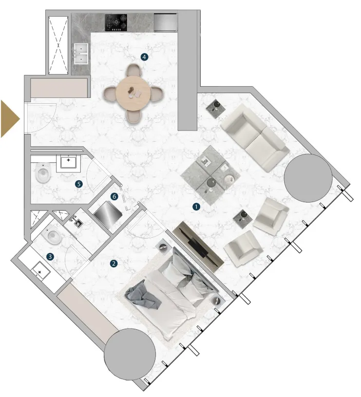Franck Muller Vanguard 1 bed floor plan, 758 sqft