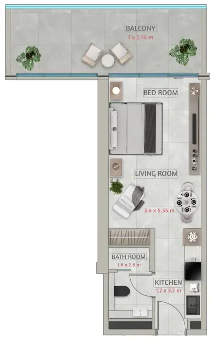 Sakura Gardens Studio floor plan, 562 sqft