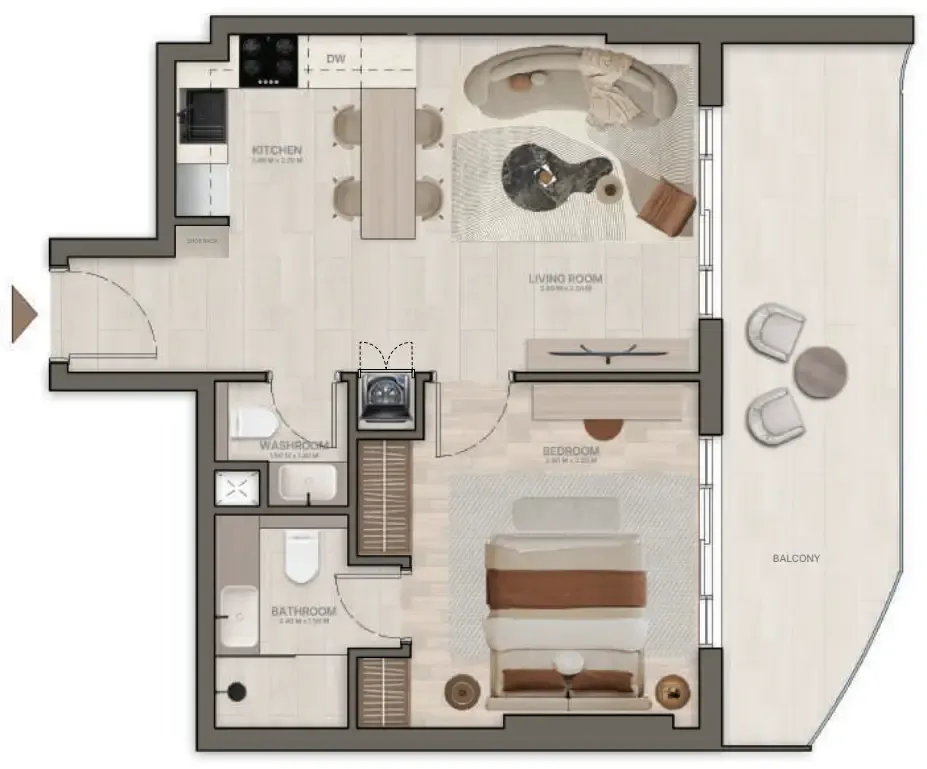 Stax 1 bed floor plan, 680 – 700 sqft