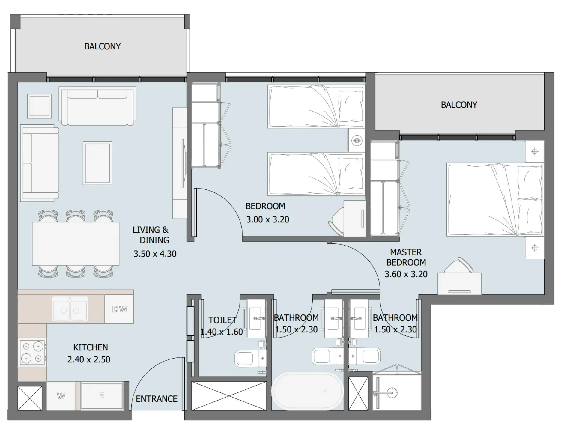 Verdana III 2 bed floor plan, 811 sqft