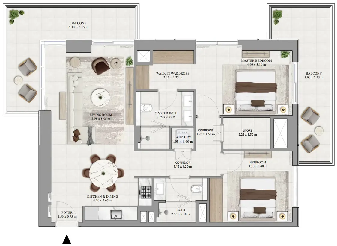 Greencrest 2 bed floor plan, 1,440 sqft