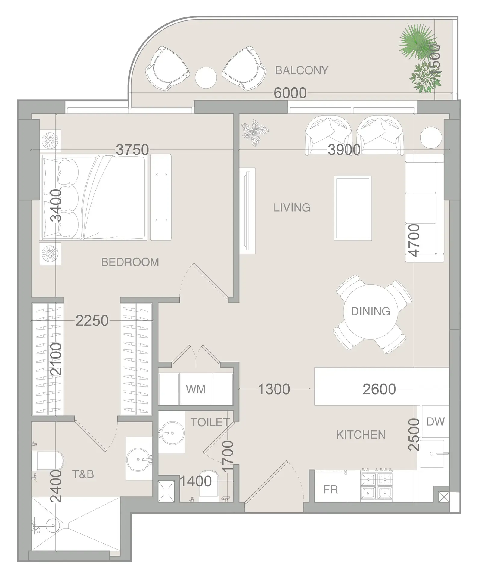 VERDAN1A 3 1 bed floor plan, 758 sqft