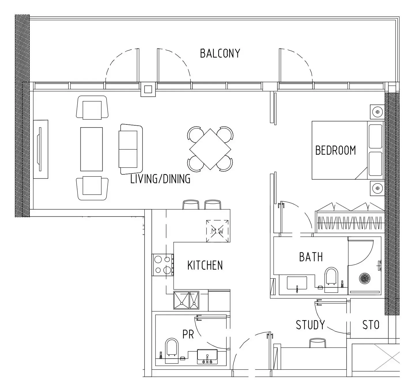Damac District 1 bed floor plan, 891 sqft