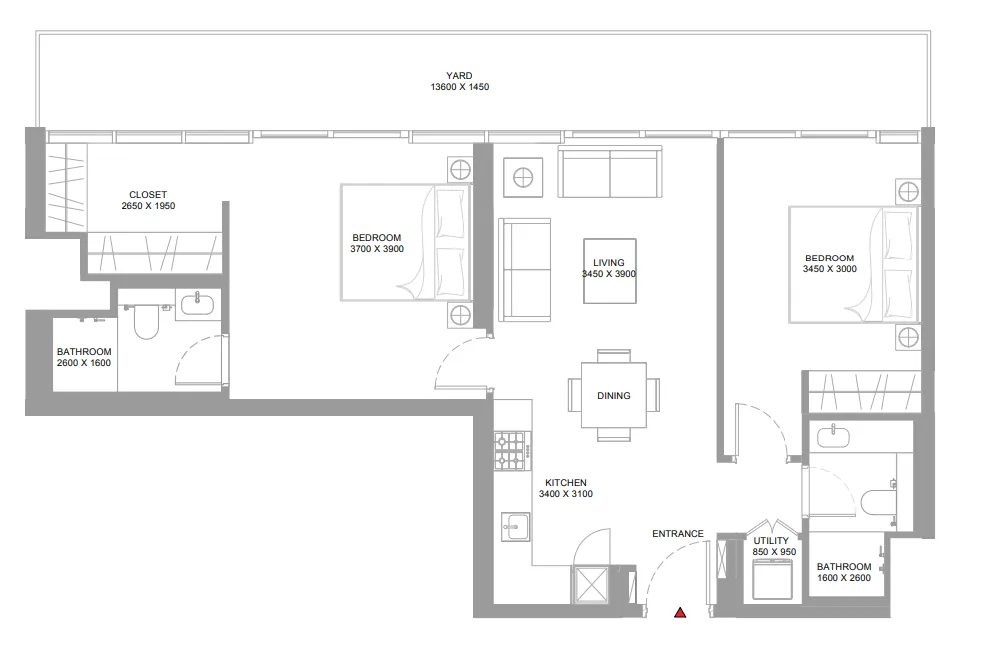 Bayside Marina Residences 2 bed floor plan, 1,071 sqft
