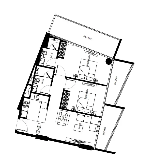 Binghatti HillCrest 2 bed floor plan, 1,134 sqft