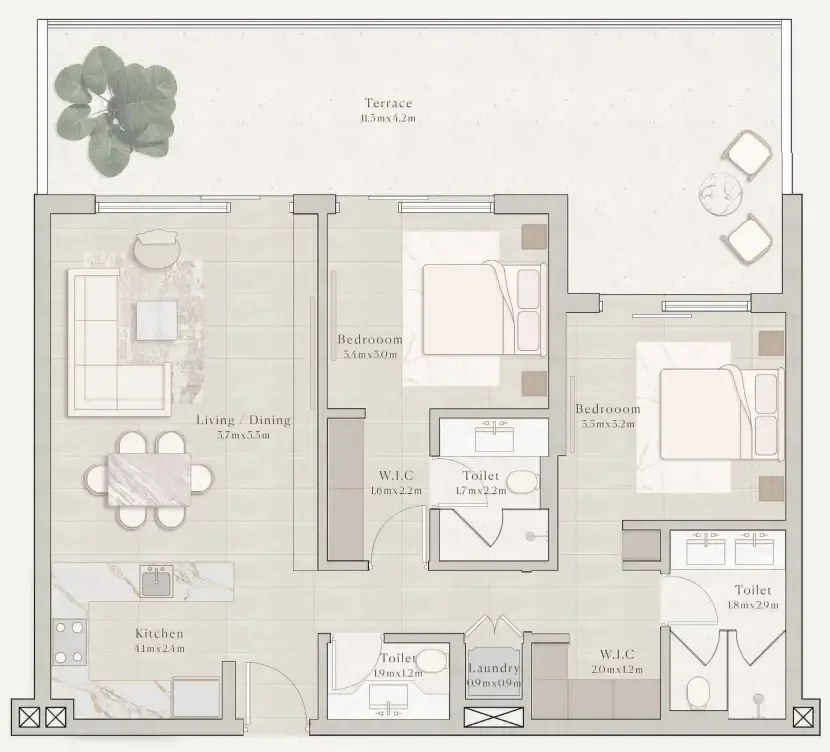 Emerge Residences 2 bed floor plan, 1,293 sqft