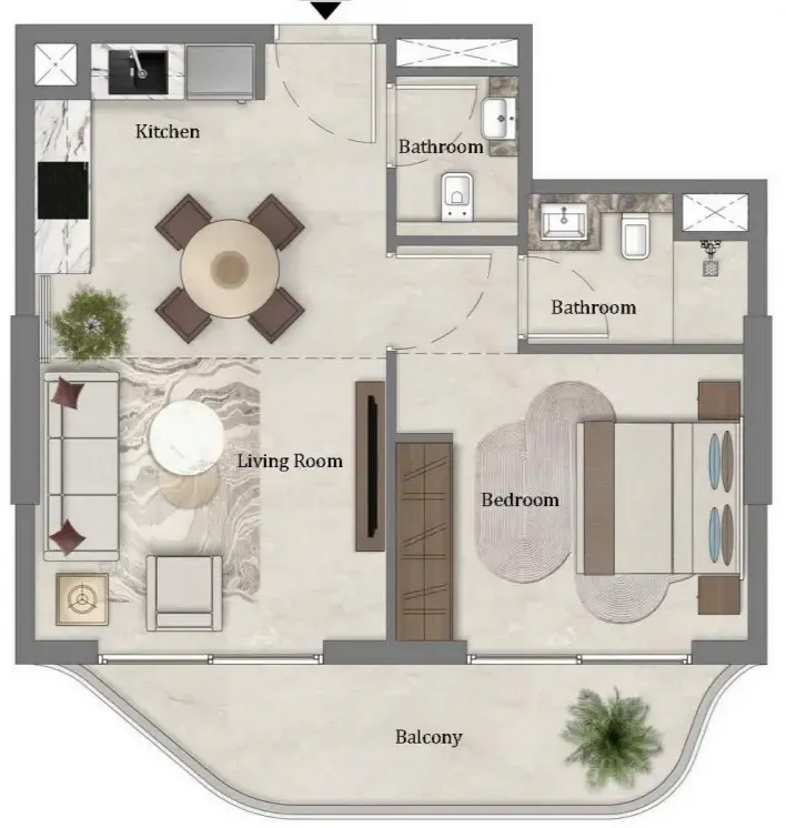 Mirari Lagoon by Zoya 1 bed floor plan, 593 sqft