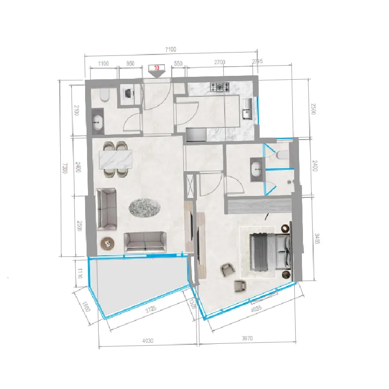 Orchid Towers Phase 1 1 bed floor plan, 784 sqft