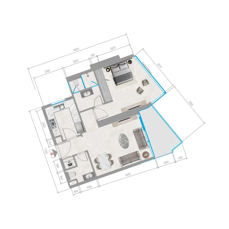 Orchid Towers Phase 1 1 bed floor plan, 789 sqft