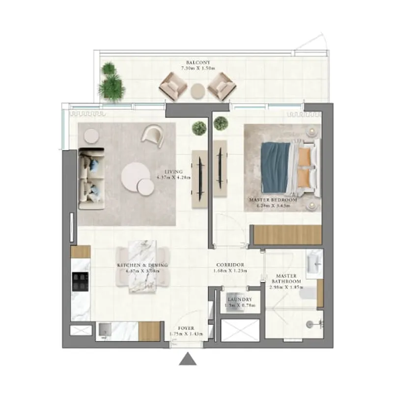Vida Residences Club Point 1 bed floor plan, 804 sqft