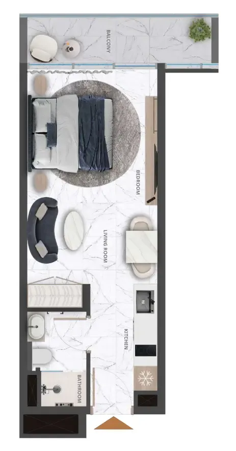 Wadi Hills Studio floor plan, 419 sqft