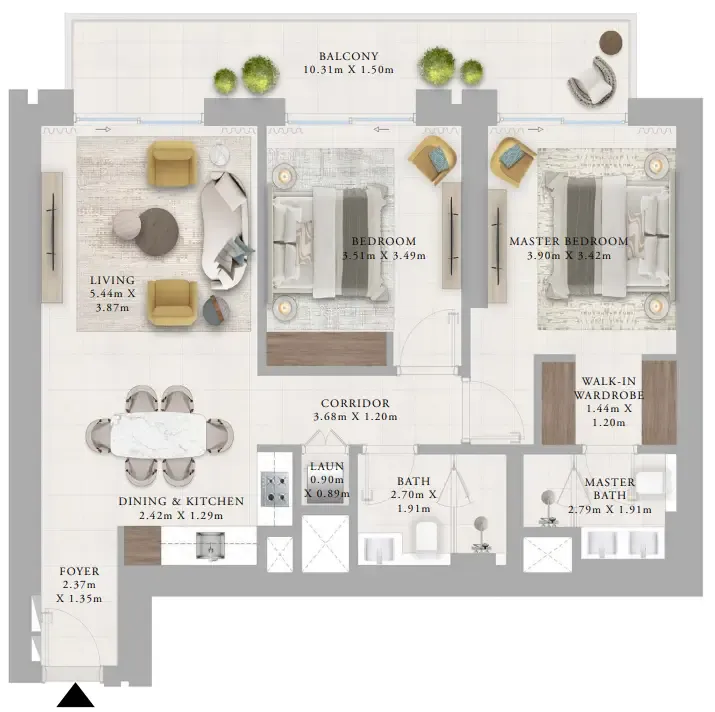 Creek Haven 2 bed floor plan, 1,192 sqft