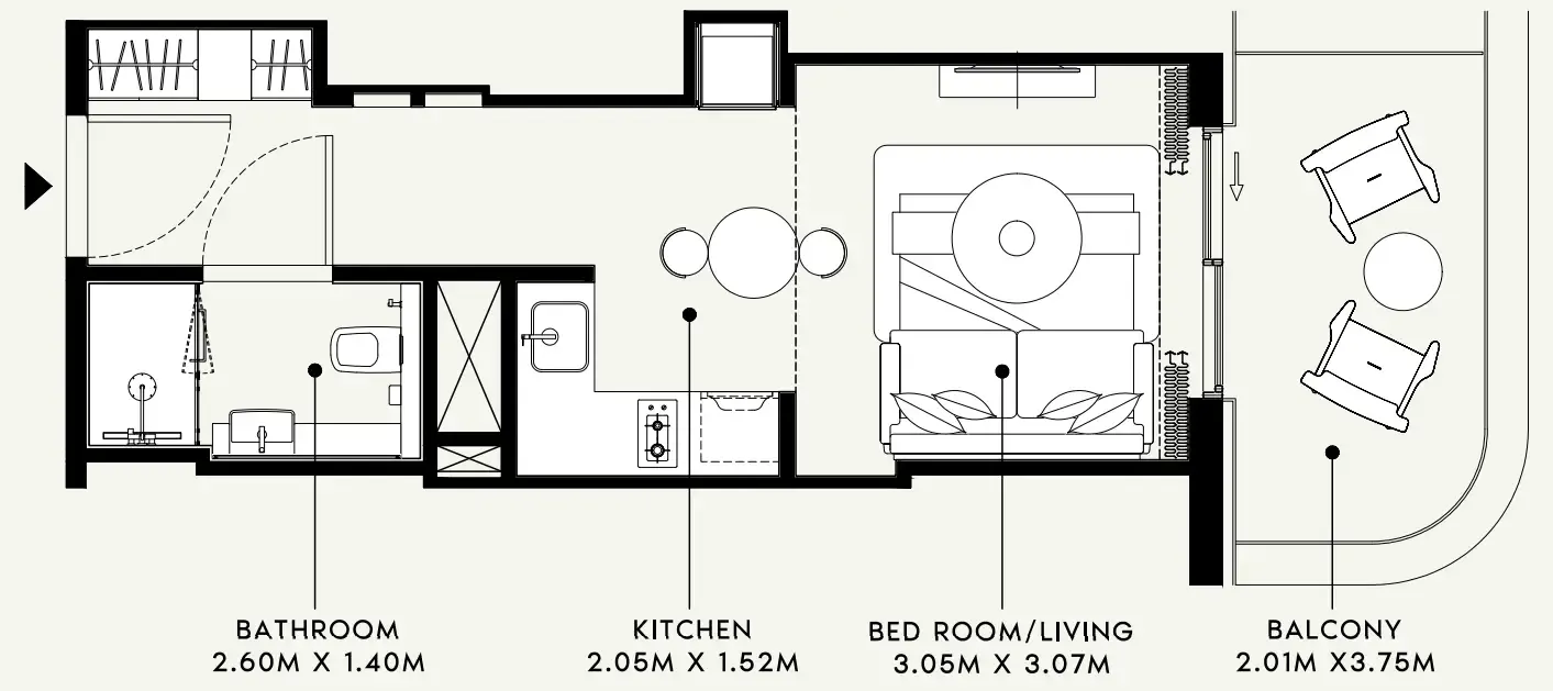 Azizi Venice Studio floor plan, 386 sqft