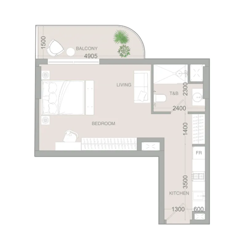 VERDAN1A 3 Studio floor plan, 506 sqft