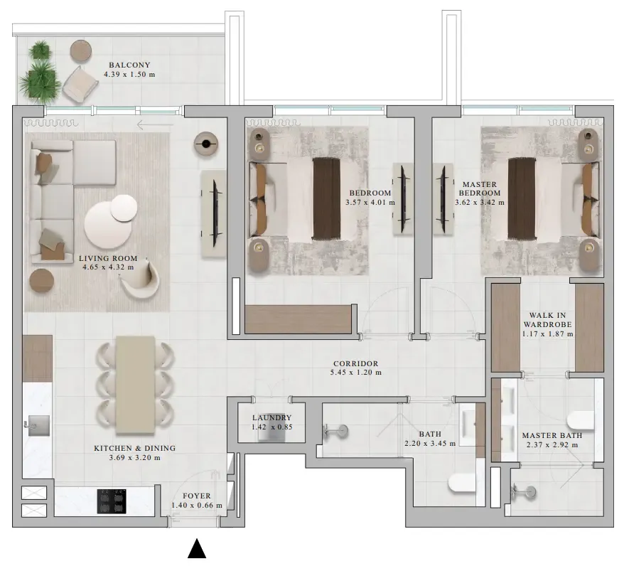 Rosehill 2 bed floor plan, 1,187 sqft