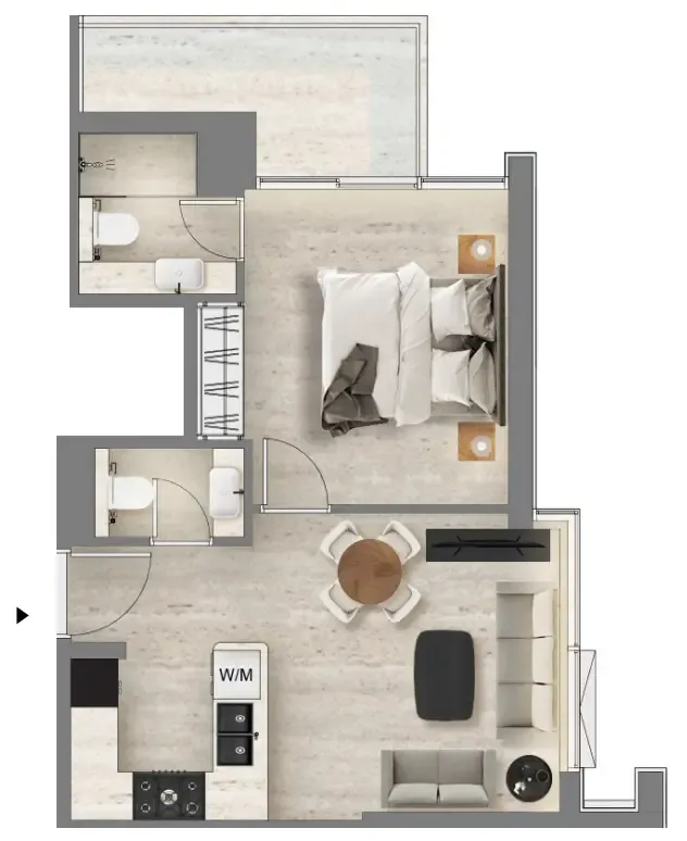 Santorini Residences by Loutraki 1 bed floor plan, 601 sqft