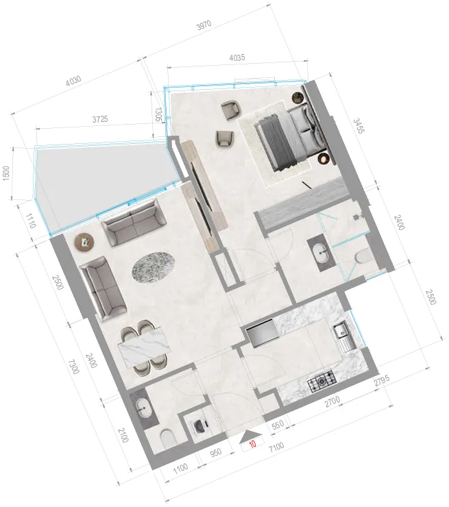 Orchid Towers Phase 1 1 bed floor plan, 784 sqft