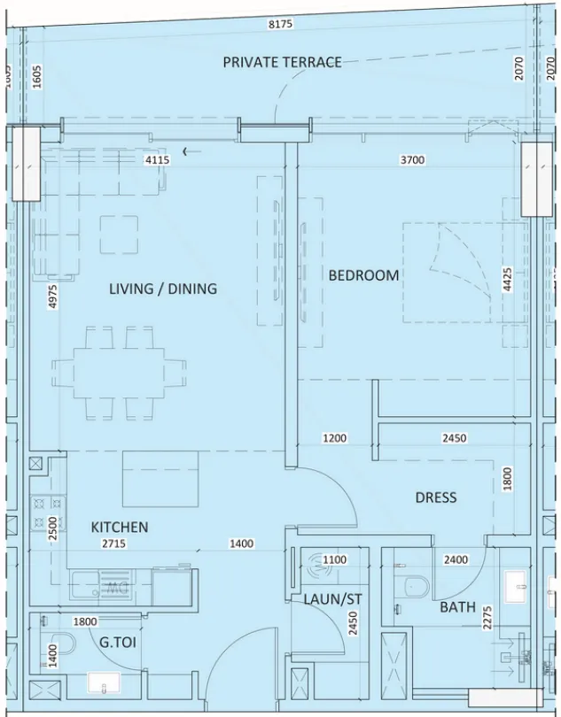 Luzora Residence 1 bed floor plan, 961 sqft