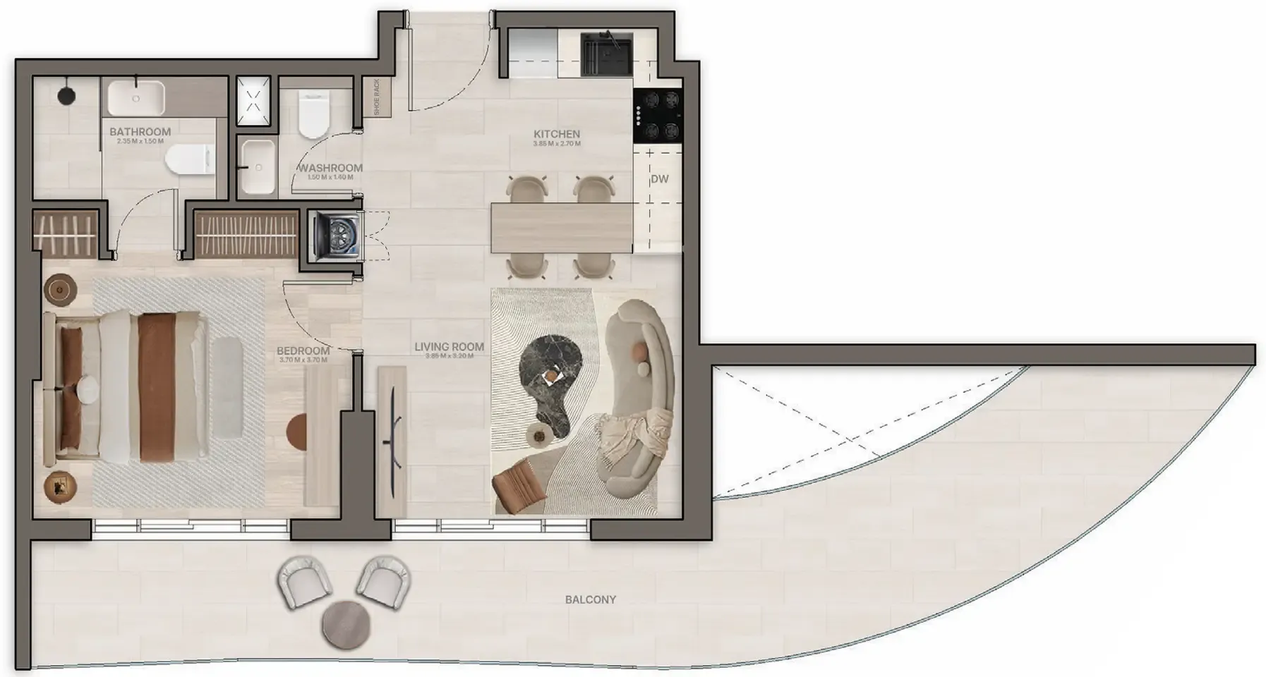 Stax 1 bed floor plan, 782 sqft