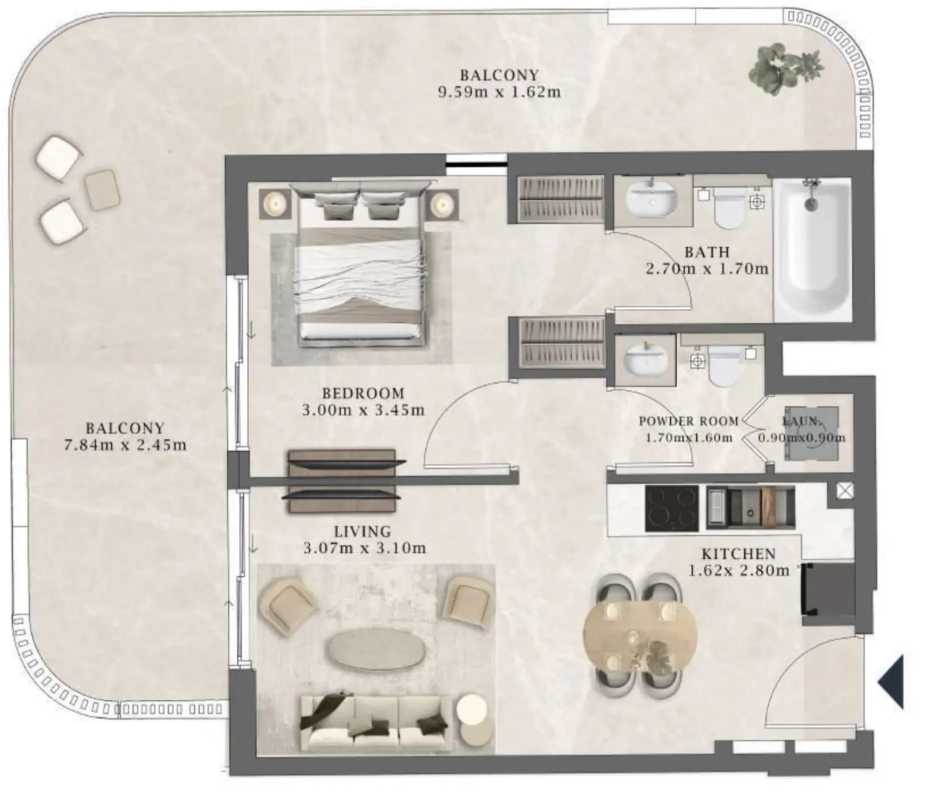 Arthouse Residences by Cledor 1 bed floor plan, 851 sqft