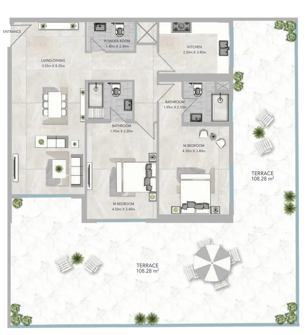 Al Aamra 3 Tower 2 bed floor plan, 3,012 sqft
