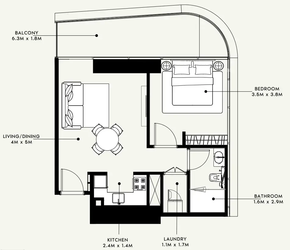 Azizi Milan 1 bed floor plan, 712 sqft