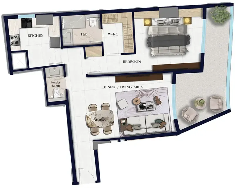 Xenia Residence 1 bed floor plan, 925 sqft