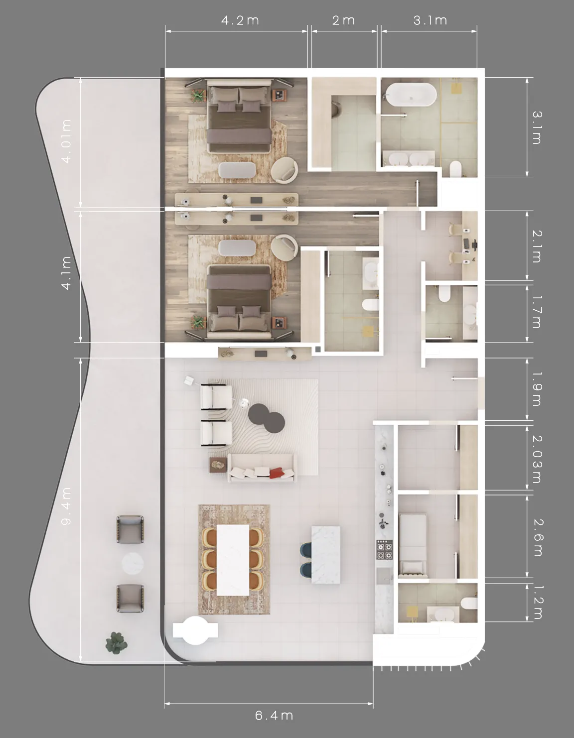 Mamsha Gardens 2 bed floor plan, 2,509 sqft